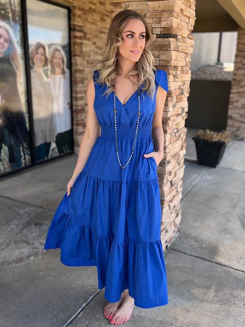 blue tiered dress